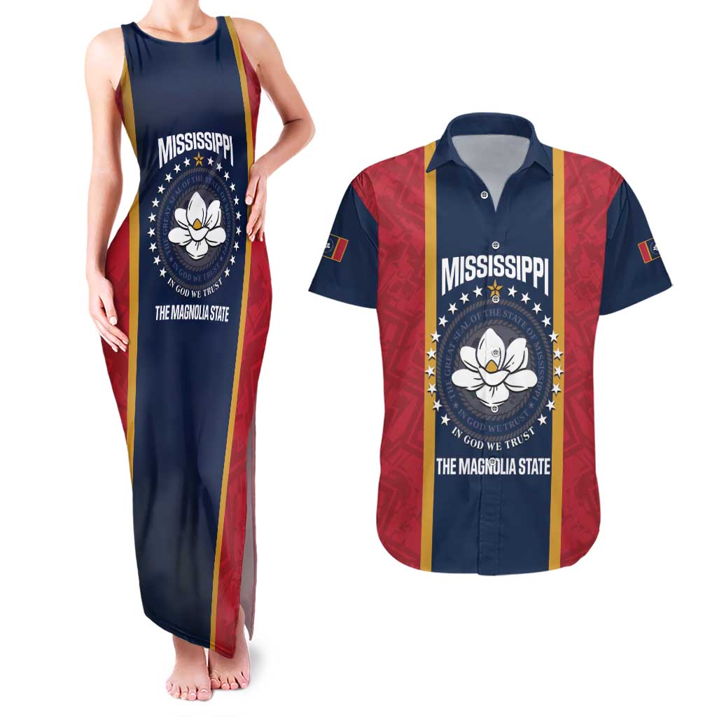 United States Mississippi Couples Matching Tank Maxi Dress and Hawaiian Shirt Magnolia State Flag Style