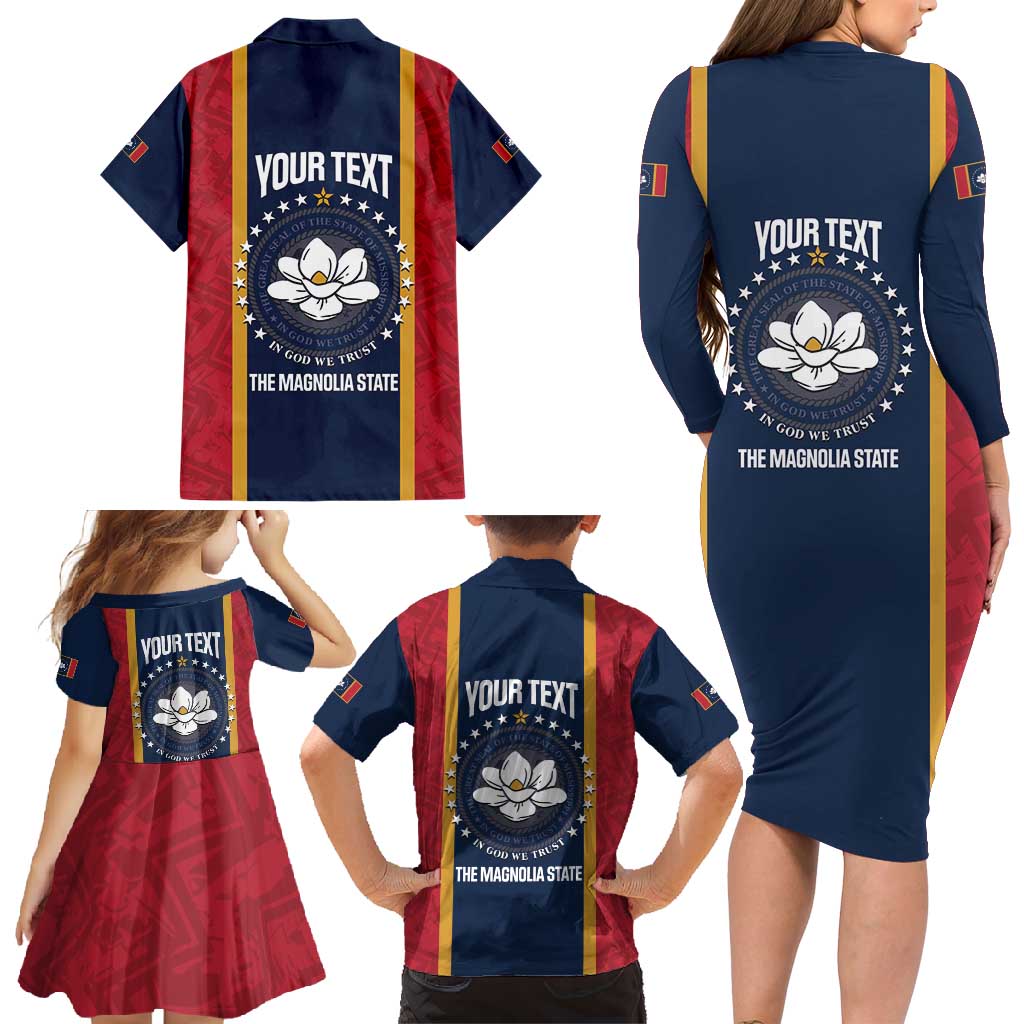 United States Mississippi Family Matching Long Sleeve Bodycon Dress and Hawaiian Shirt Magnolia State Flag Style