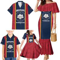 United States Mississippi Family Matching Mermaid Dress and Hawaiian Shirt Magnolia State Flag Style
