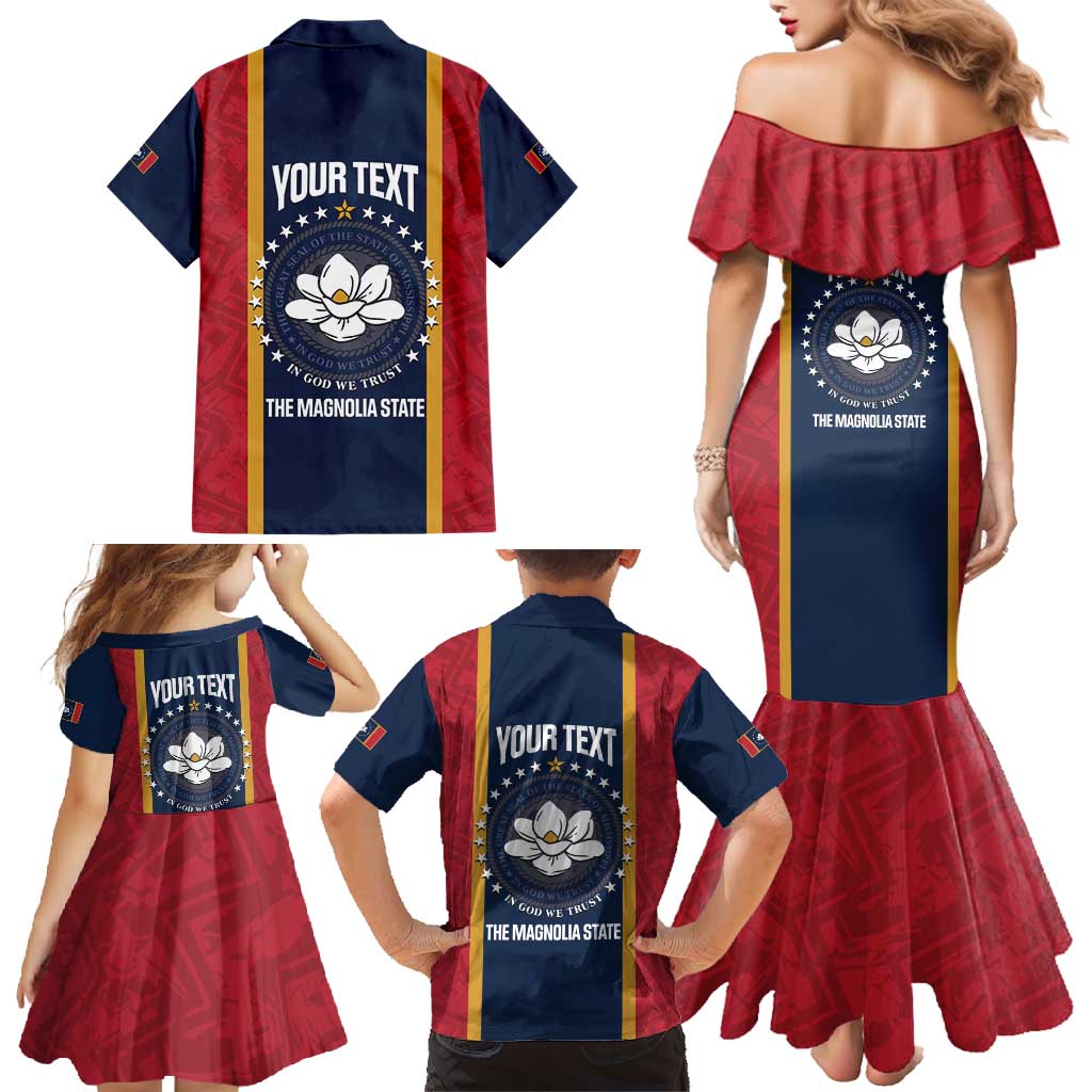 United States Mississippi Family Matching Mermaid Dress and Hawaiian Shirt Magnolia State Flag Style