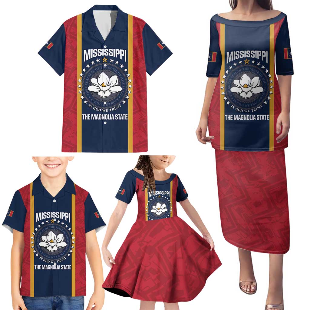 United States Mississippi Family Matching Puletasi and Hawaiian Shirt Magnolia State Flag Style