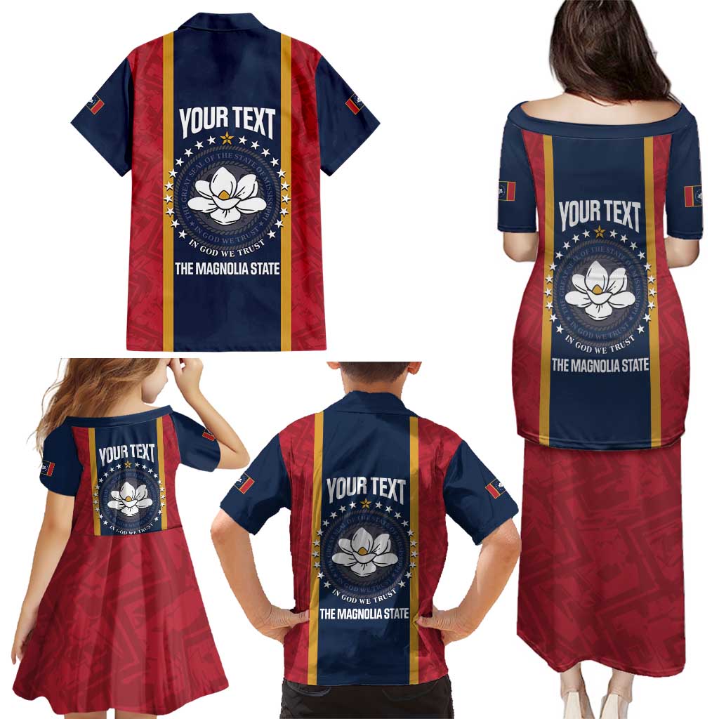 United States Mississippi Family Matching Puletasi and Hawaiian Shirt Magnolia State Flag Style