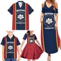 United States Mississippi Family Matching Summer Maxi Dress and Hawaiian Shirt Magnolia State Flag Style