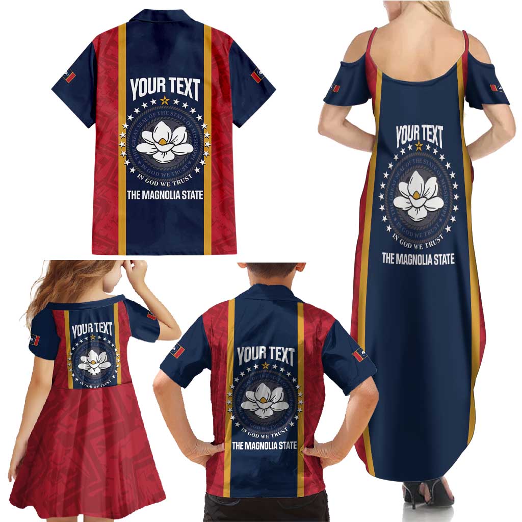 United States Mississippi Family Matching Summer Maxi Dress and Hawaiian Shirt Magnolia State Flag Style