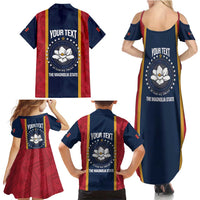 United States Mississippi Family Matching Summer Maxi Dress and Hawaiian Shirt Magnolia State Flag Style