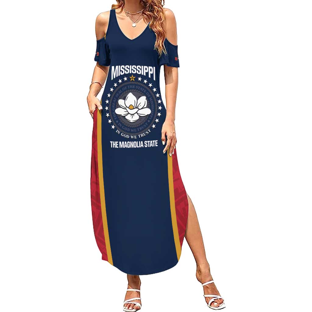 United States Mississippi Family Matching Summer Maxi Dress and Hawaiian Shirt Magnolia State Flag Style