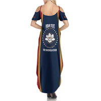 United States Mississippi Family Matching Summer Maxi Dress and Hawaiian Shirt Magnolia State Flag Style
