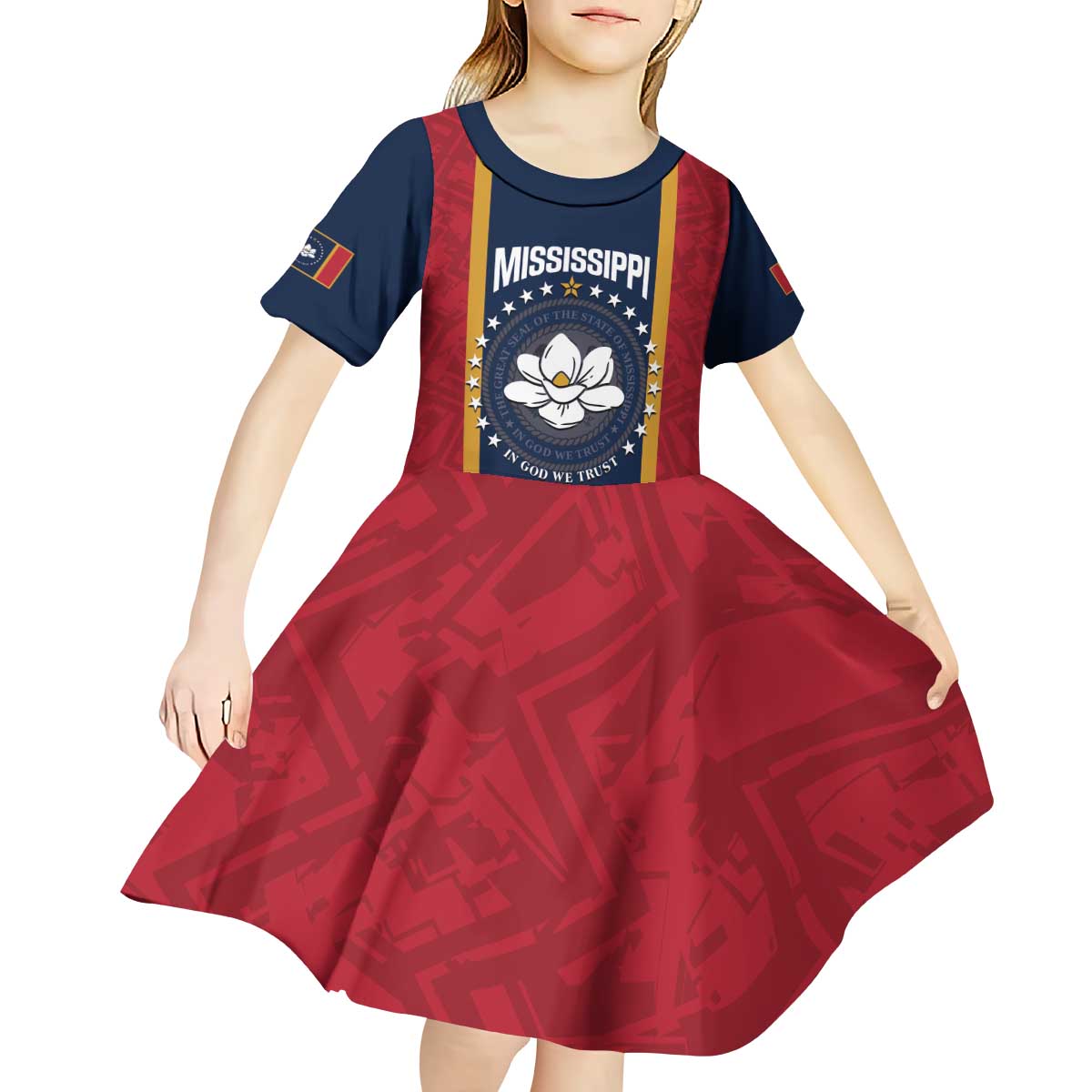 United States Mississippi Kid Short Sleeve Dress Magnolia State Flag Style