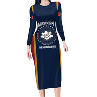 United States Mississippi Long Sleeve Bodycon Dress Magnolia State Flag Style