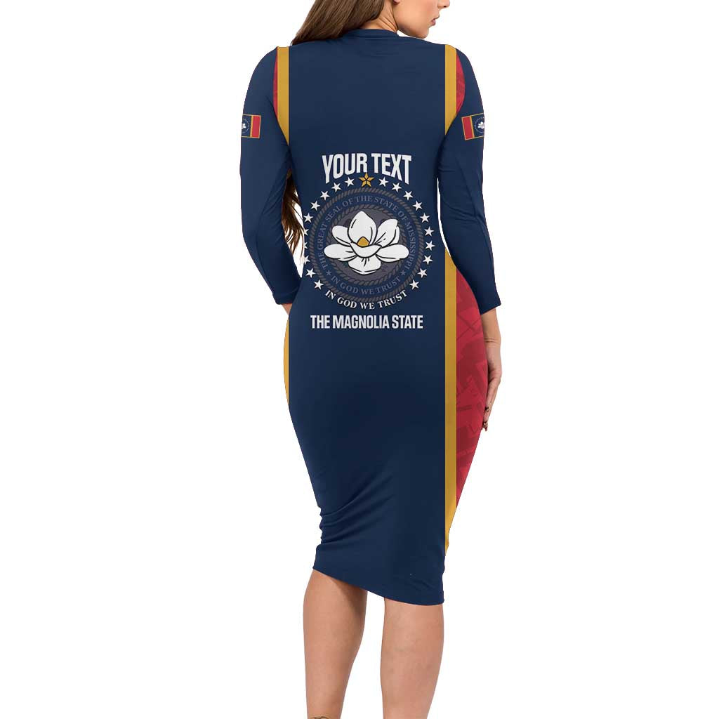 United States Mississippi Long Sleeve Bodycon Dress Magnolia State Flag Style