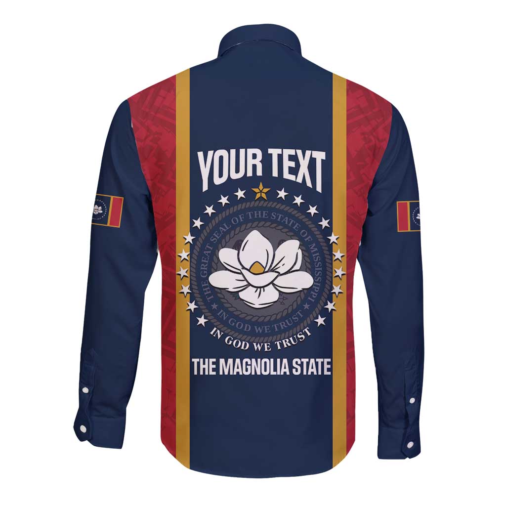 United States Mississippi Long Sleeve Button Shirt Magnolia State Flag Style