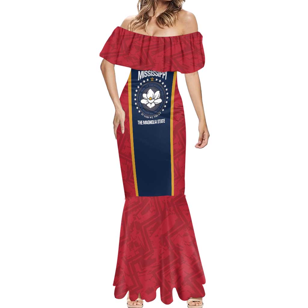 United States Mississippi Mermaid Dress Magnolia State Flag Style