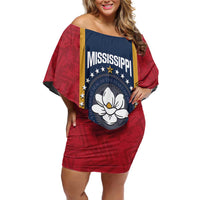 United States Mississippi Off Shoulder Short Dress Magnolia State Flag Style