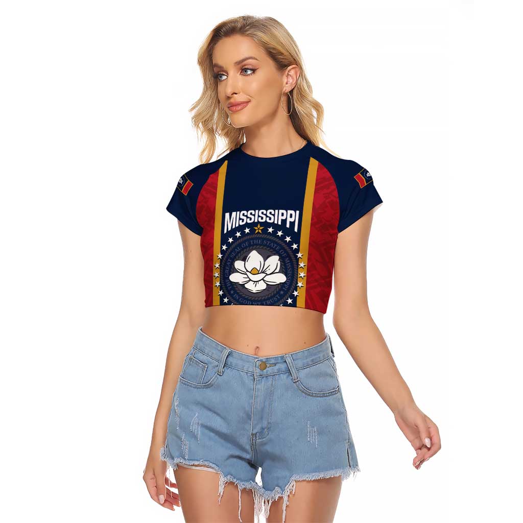 United States Mississippi Raglan Cropped T Shirt Magnolia State Flag Style
