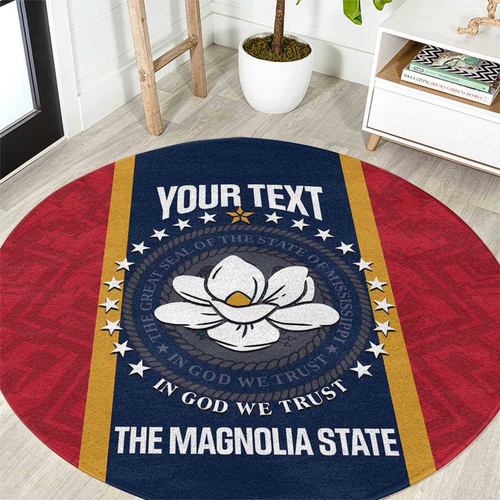 United States Mississippi Round Carpet Magnolia State Flag Style