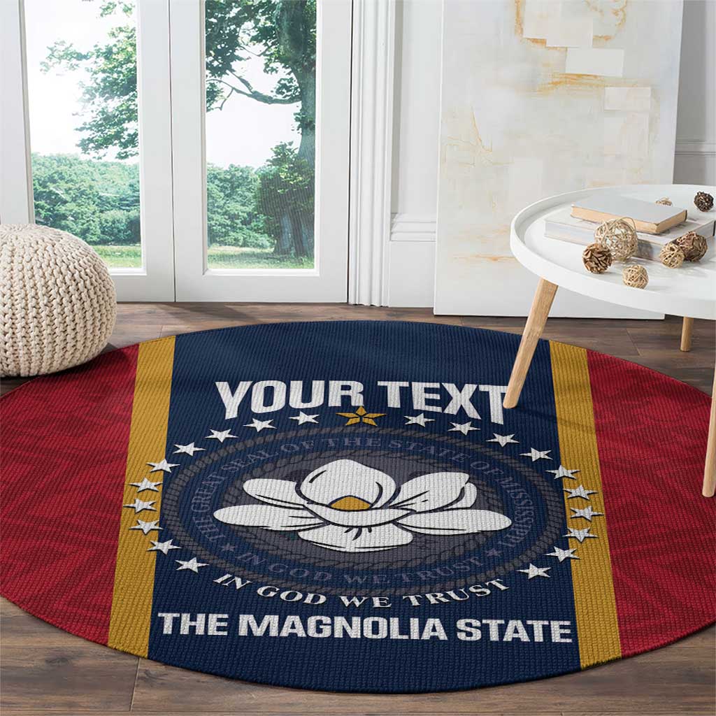 United States Mississippi Round Carpet Magnolia State Flag Style