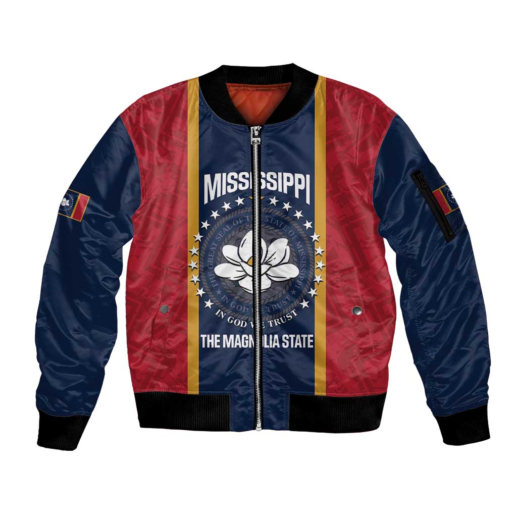 United States Mississippi Sleeve Zip Bomber Jacket Magnolia State Flag Style