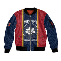 United States Mississippi Sleeve Zip Bomber Jacket Magnolia State Flag Style