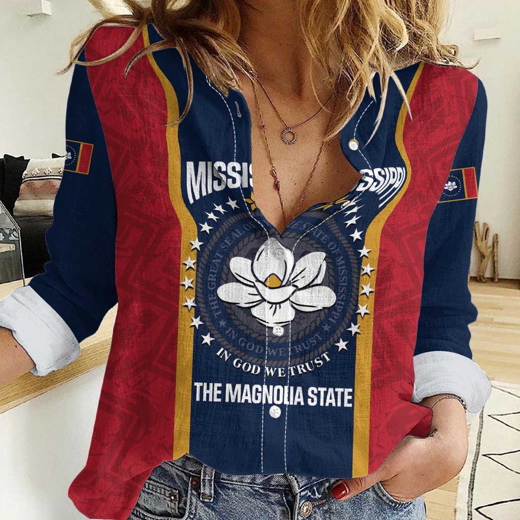 United States Mississippi Women Casual Shirt Magnolia State Flag Style