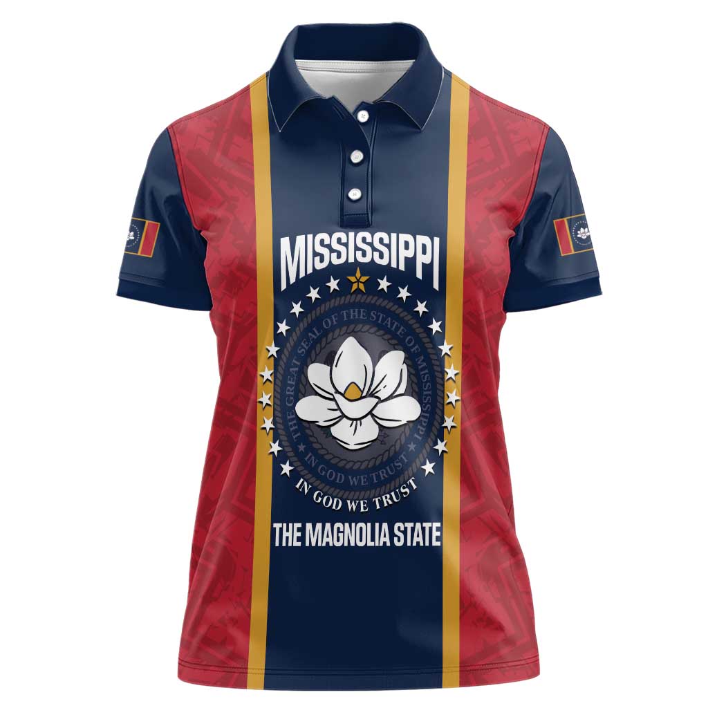 United States Mississippi Women Polo Shirt Magnolia State Flag Style