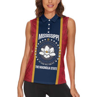 United States Mississippi Women Sleeveless Polo Shirt Magnolia State Flag Style
