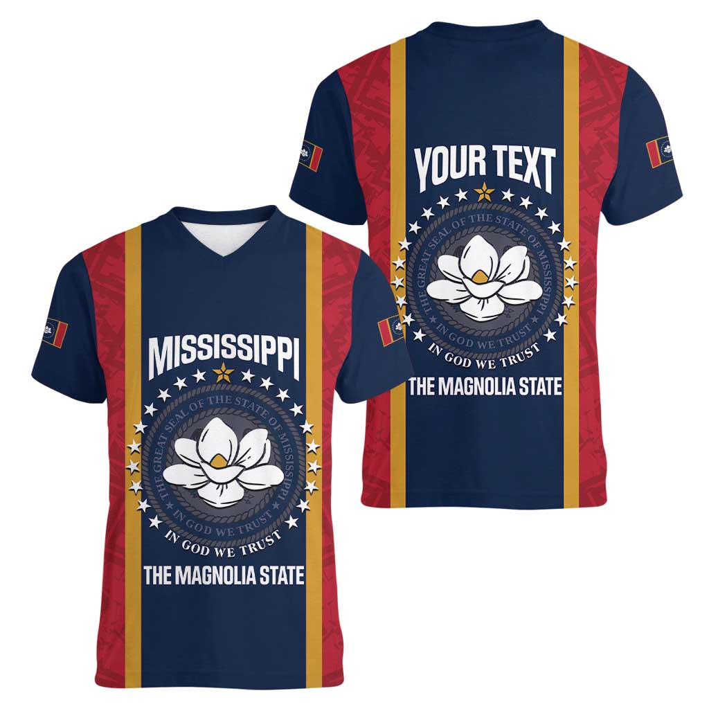 United States Mississippi Women V-Neck T-Shirt Magnolia State Flag Style