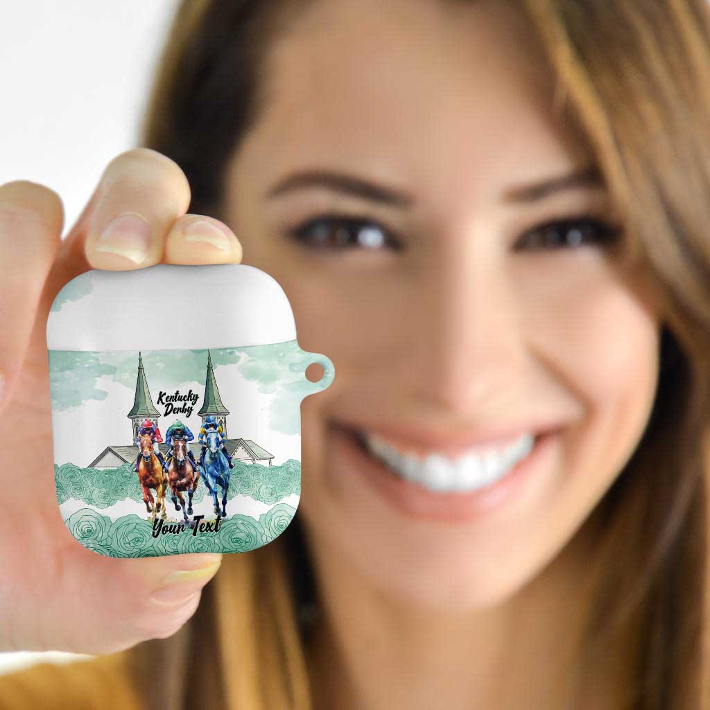Kentucky Horse Racing Personalized AirPods Case Churchill Downs Roses Pastel Green