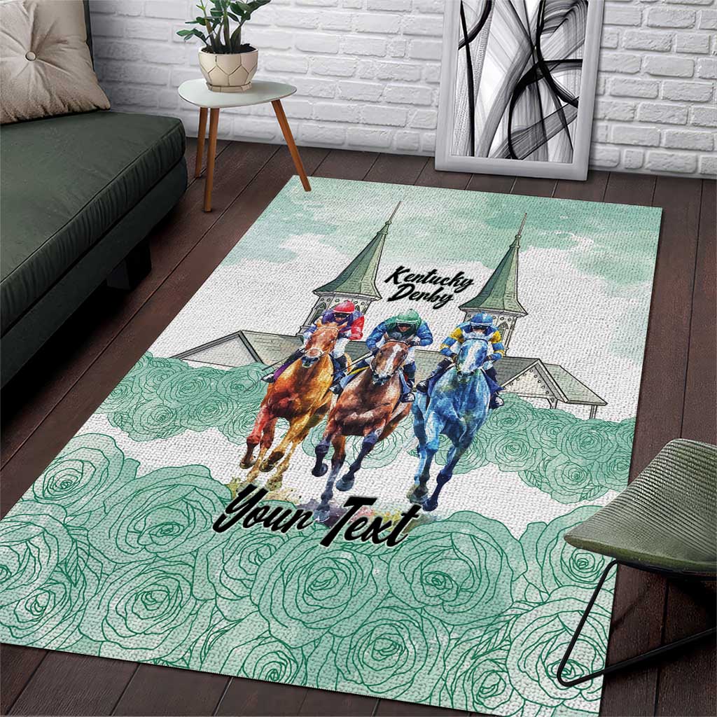 Kentucky Horse Racing Personalized Area Rug Churchill Downs Roses Pastel Green