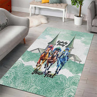 Kentucky Horse Racing Personalized Area Rug Churchill Downs Roses Pastel Green