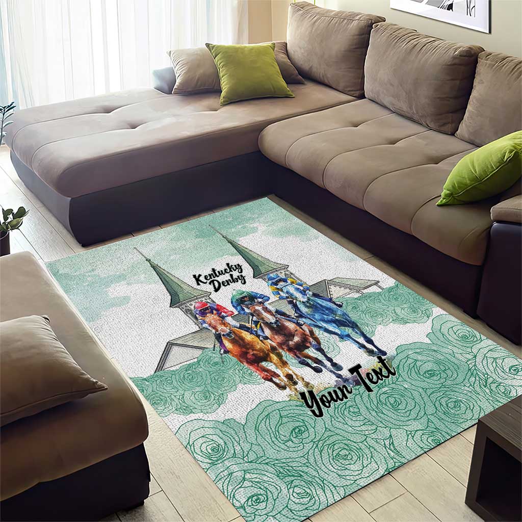 Kentucky Horse Racing Personalized Area Rug Churchill Downs Roses Pastel Green