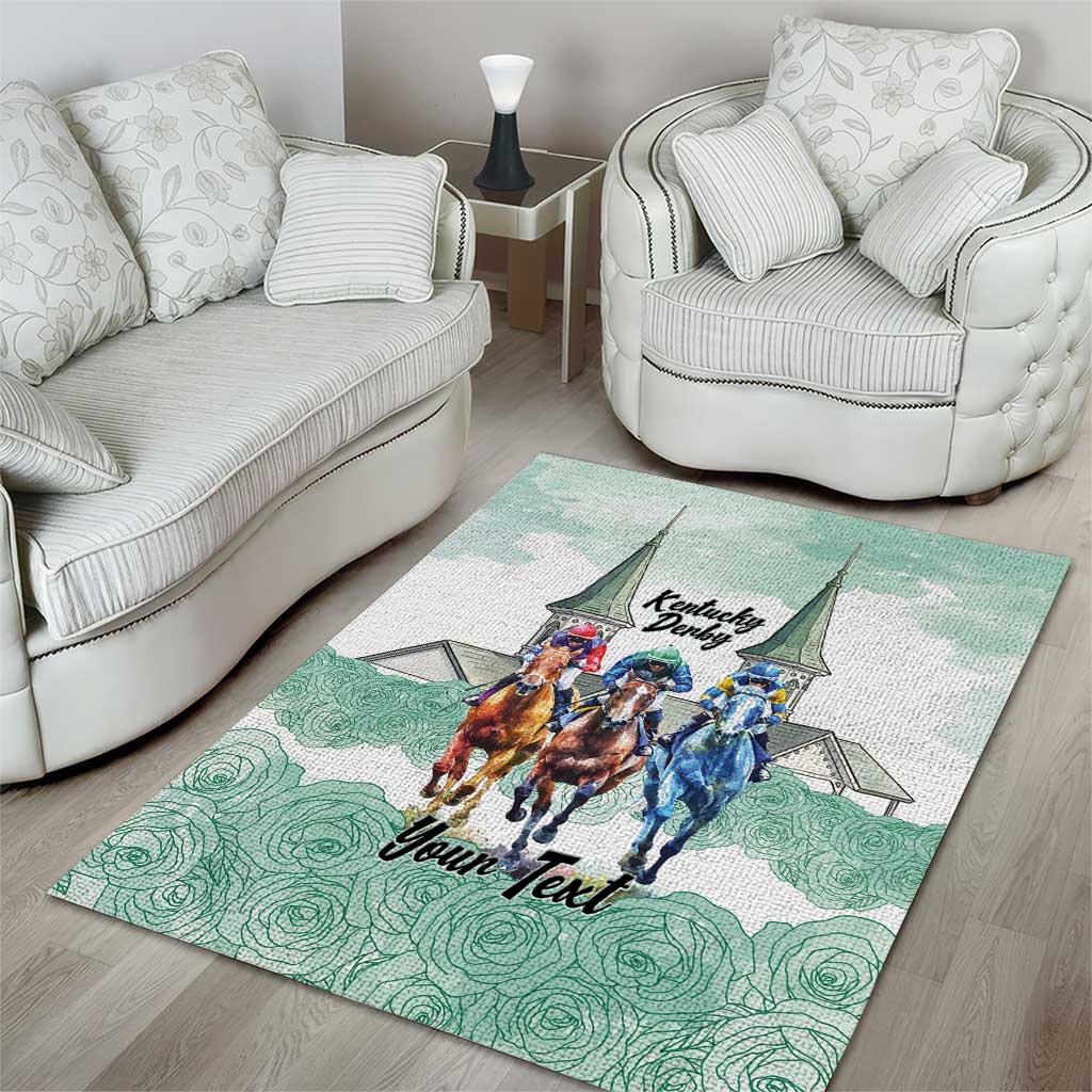 Kentucky Horse Racing Personalized Area Rug Churchill Downs Roses Pastel Green