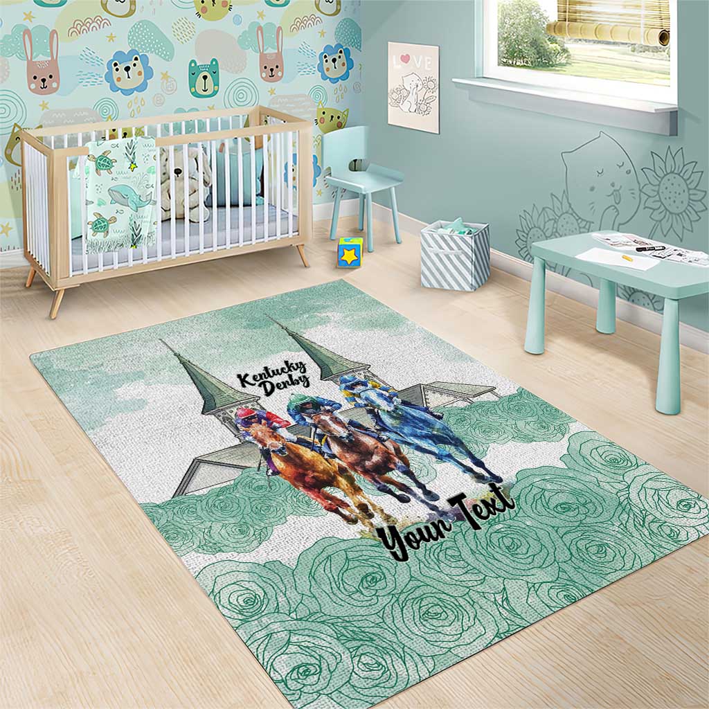 Kentucky Horse Racing Personalized Area Rug Churchill Downs Roses Pastel Green