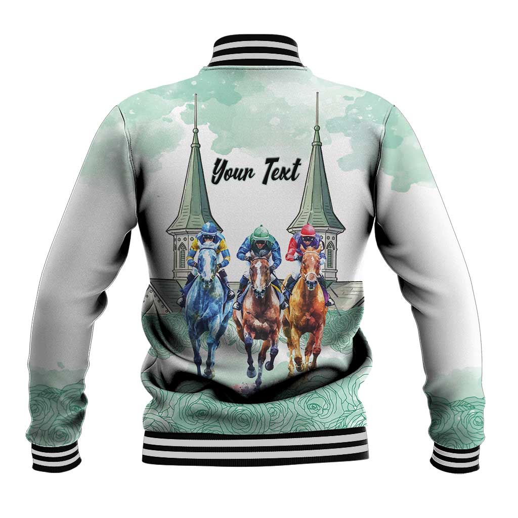 Kentucky Horse Racing Personalized Baseball Jacket Churchill Downs Roses Pastel Green