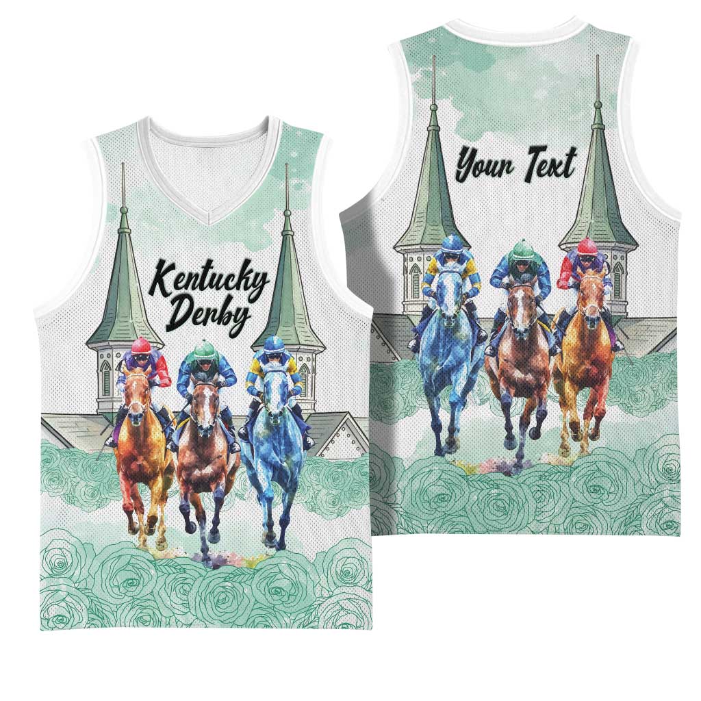 Kentucky Horse Racing Personalized Basketball Jersey Churchill Downs Roses Pastel Green