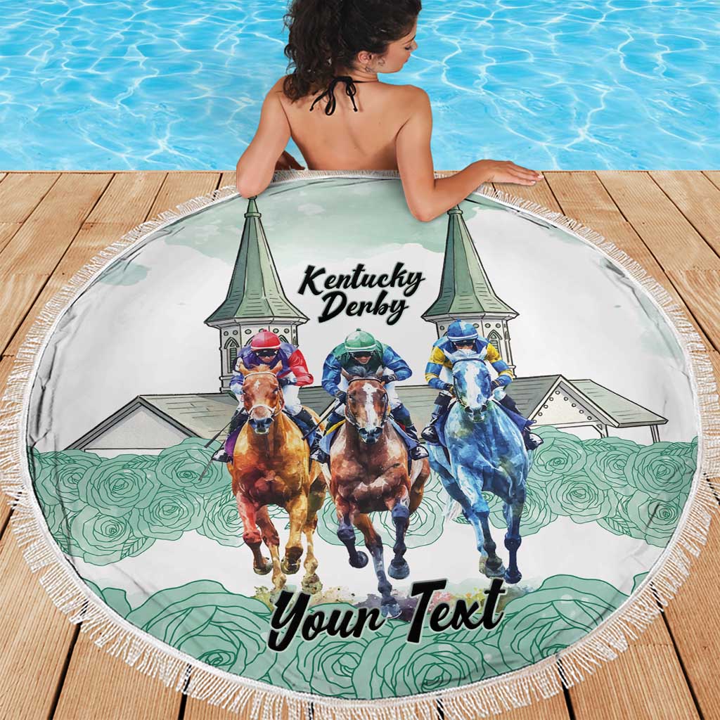 Kentucky Horse Racing Personalized Beach Blanket Churchill Downs Roses Pastel Green