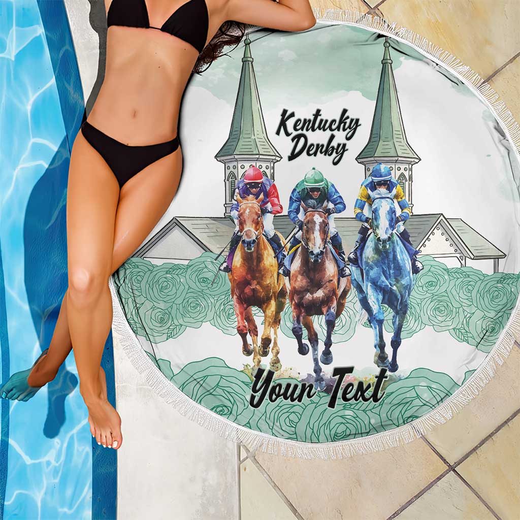 Kentucky Horse Racing Personalized Beach Blanket Churchill Downs Roses Pastel Green