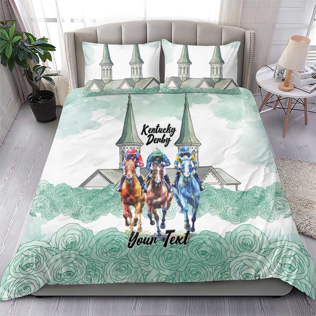 Kentucky Horse Racing Personalized Bedding Set Churchill Downs Roses Pastel Green