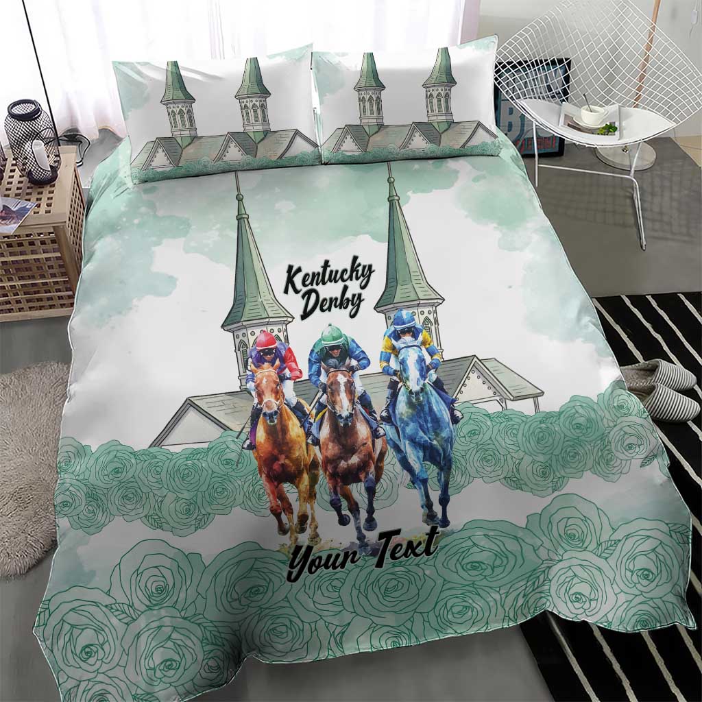Kentucky Horse Racing Personalized Bedding Set Churchill Downs Roses Pastel Green
