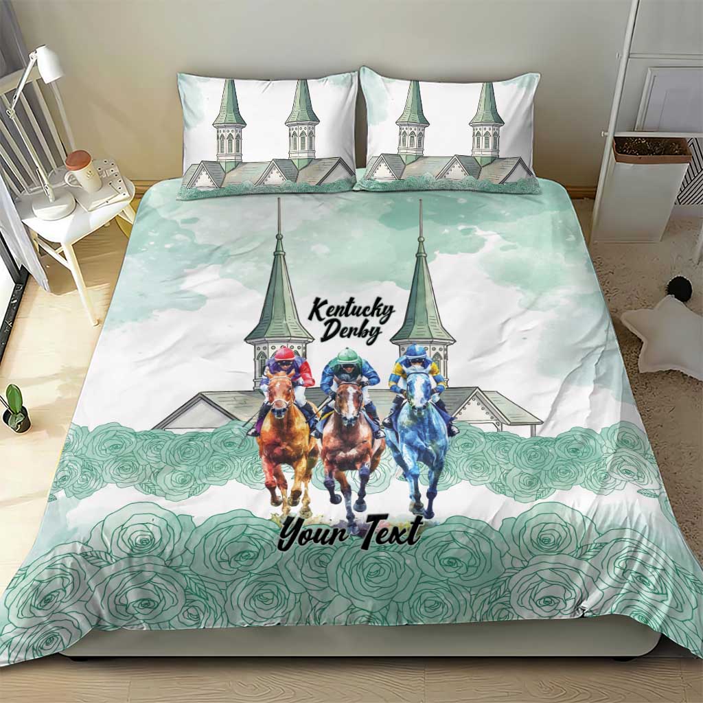 Kentucky Horse Racing Personalized Bedding Set Churchill Downs Roses Pastel Green
