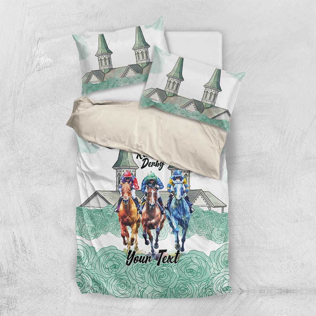 Kentucky Horse Racing Personalized Bedding Set Churchill Downs Roses Pastel Green