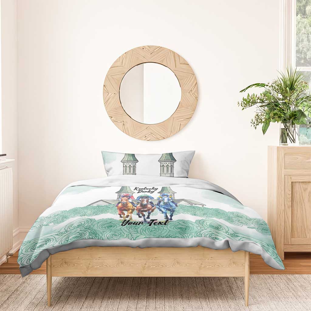 Kentucky Horse Racing Personalized Bedding Set Churchill Downs Roses Pastel Green