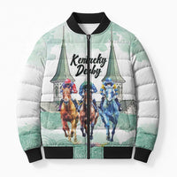 Kentucky Horse Racing Personalized Bomber Puffer Jacket Churchill Downs Roses Pastel Green