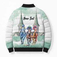 Kentucky Horse Racing Personalized Bomber Puffer Jacket Churchill Downs Roses Pastel Green