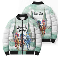 Kentucky Horse Racing Personalized Bomber Puffer Jacket Churchill Downs Roses Pastel Green