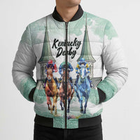 Kentucky Horse Racing Personalized Bomber Puffer Jacket Churchill Downs Roses Pastel Green