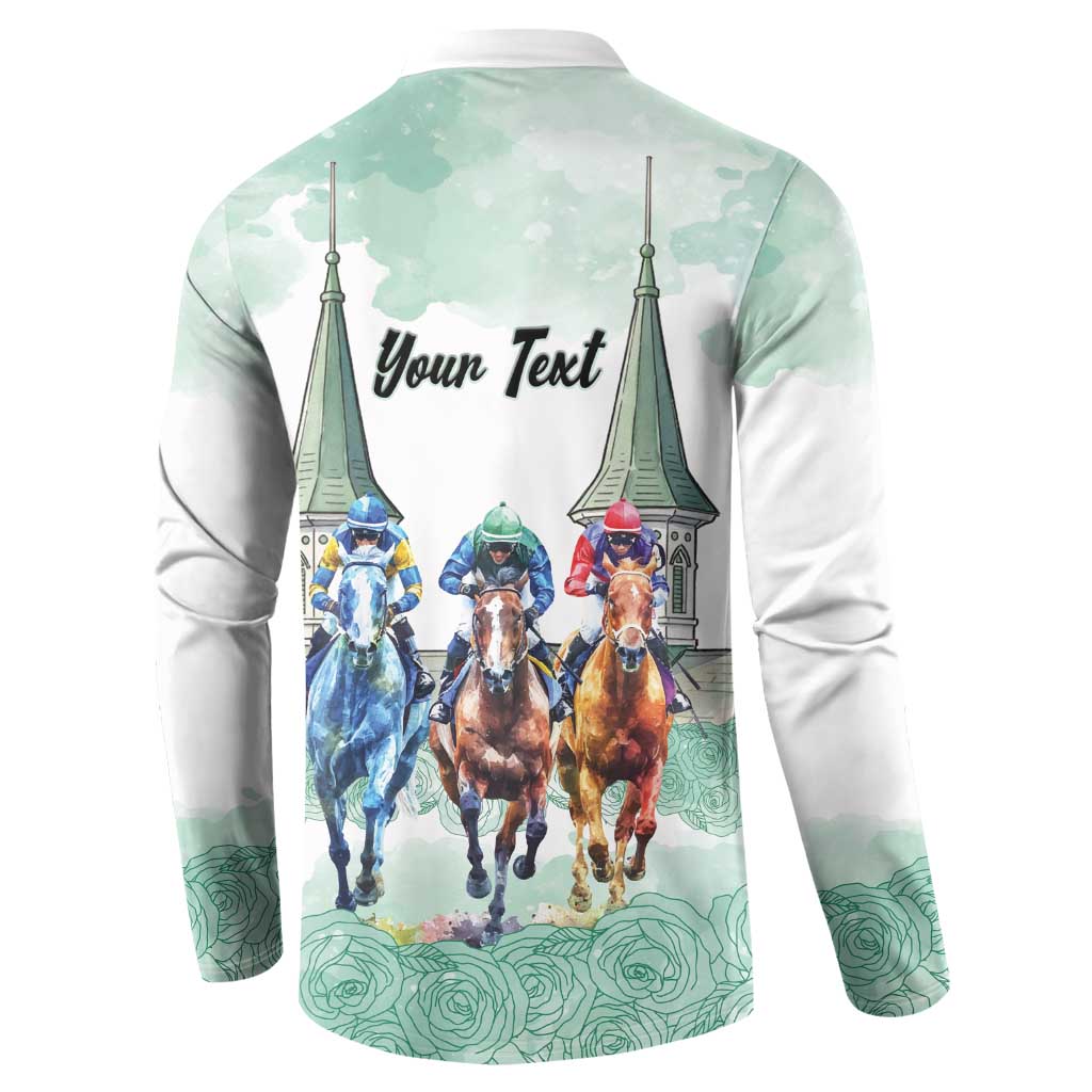 Kentucky Horse Racing Personalized Button Sweatshirt Churchill Downs Roses Pastel Green