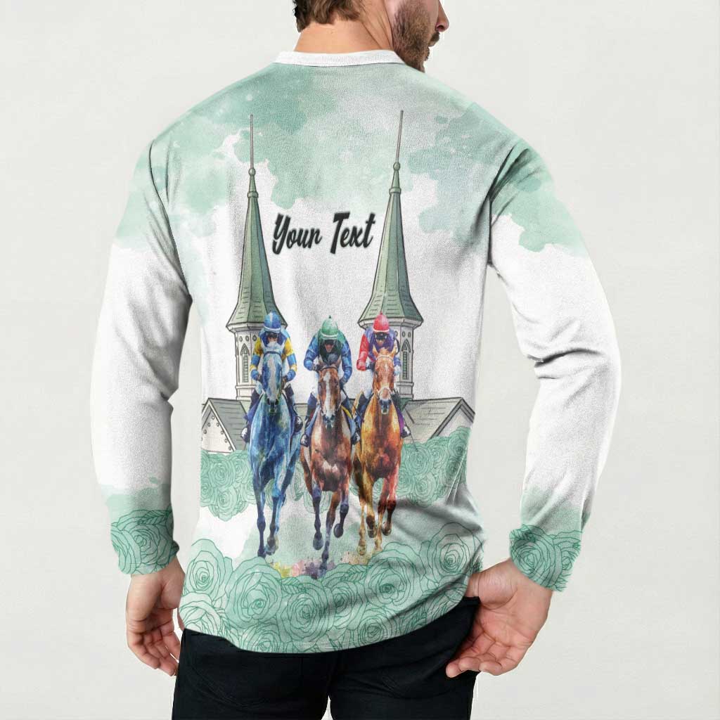 Kentucky Horse Racing Personalized Button Sweatshirt Churchill Downs Roses Pastel Green