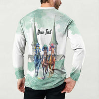 Kentucky Horse Racing Personalized Button Sweatshirt Churchill Downs Roses Pastel Green
