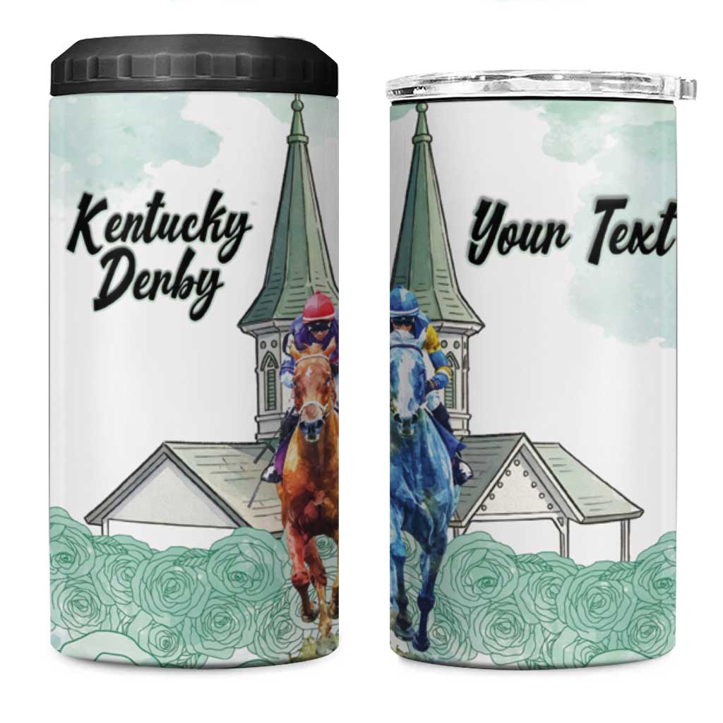 Kentucky Horse Racing Personalized 4 in 1 Can Cooler Tumbler Churchill Downs Roses Pastel Green
