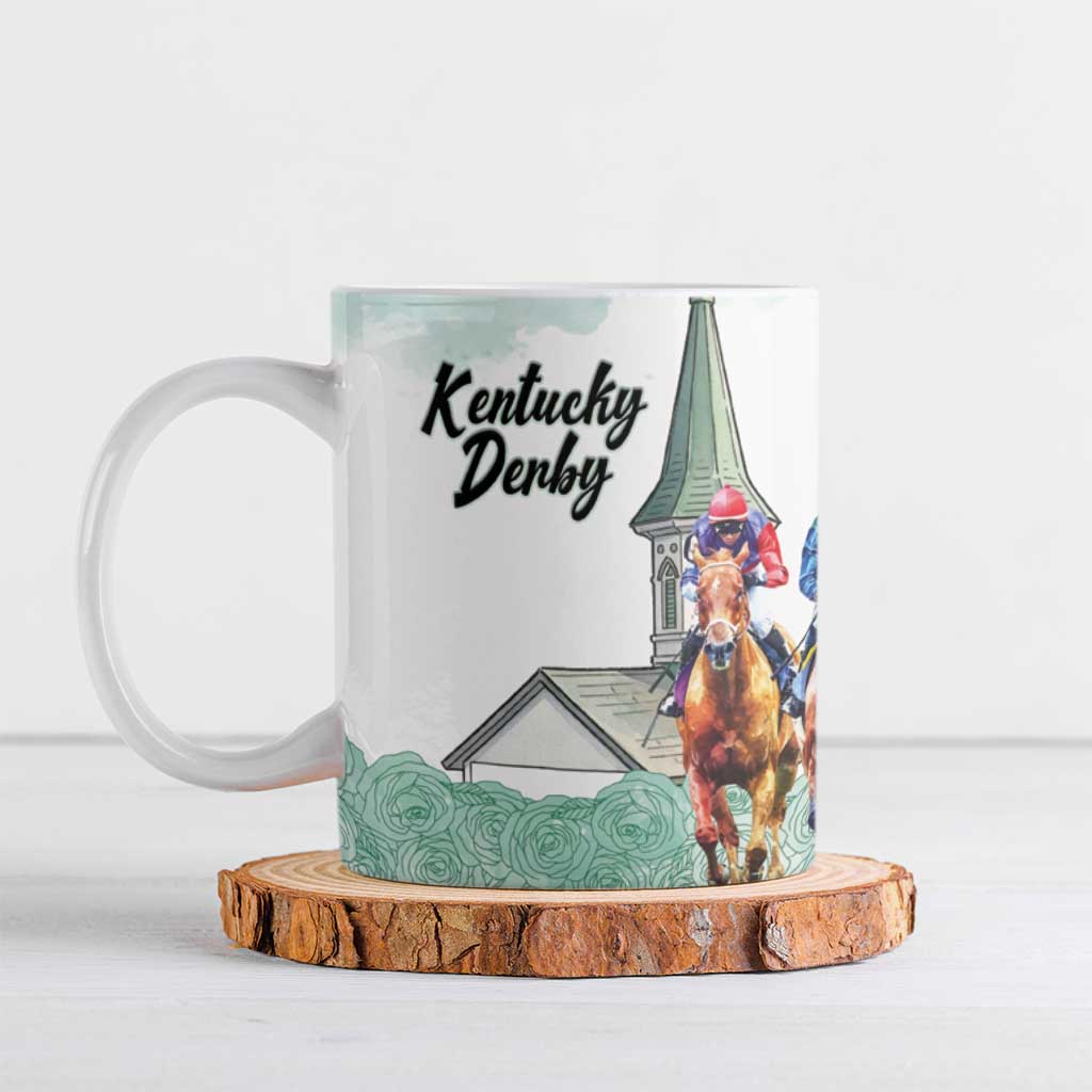 Kentucky Horse Racing Personalized Ceramic Mug Churchill Downs Roses Pastel Green